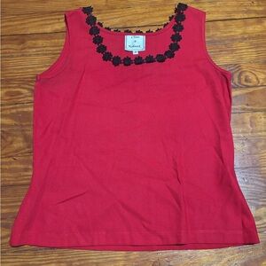 Red Tank with Black Floral Trim